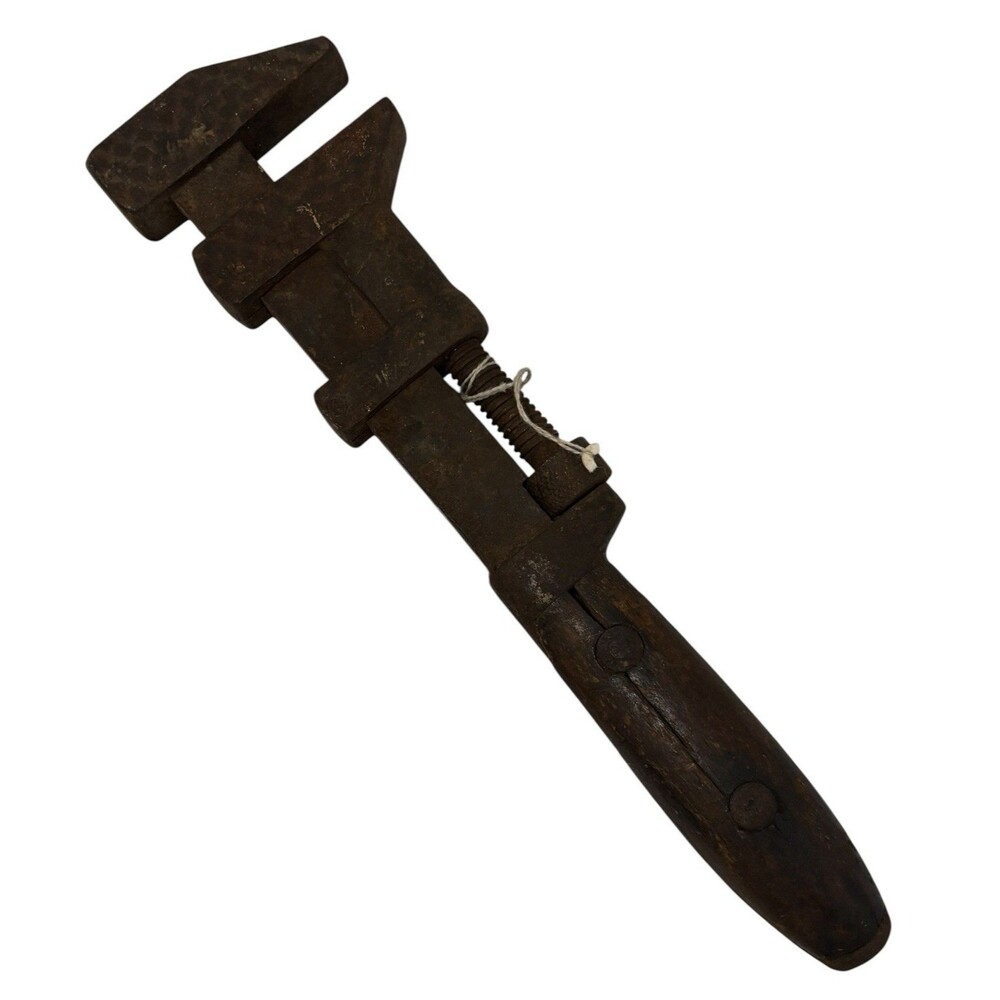 VTG Antique Monkey Wrench Antique Tool Wood Handle Classic Mancave